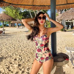 复古玫瑰印花性感比基尼