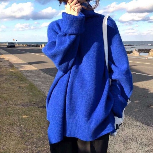 高领厚款针织宽松上衣