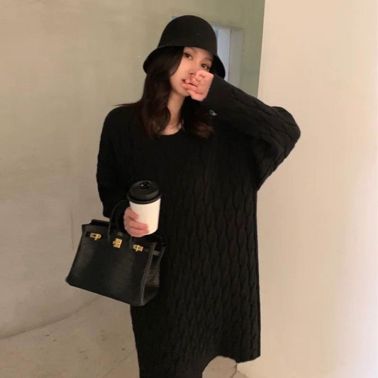 厚款针织麻花纹连身裙