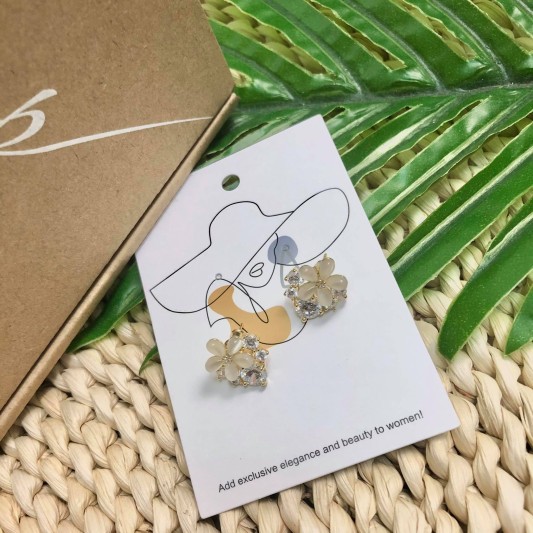 猫眼石锆石花朵耳钉