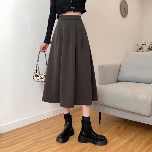 韩系高腰百褶A字半身裙