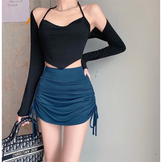 高腰抽绳包臀半身裙