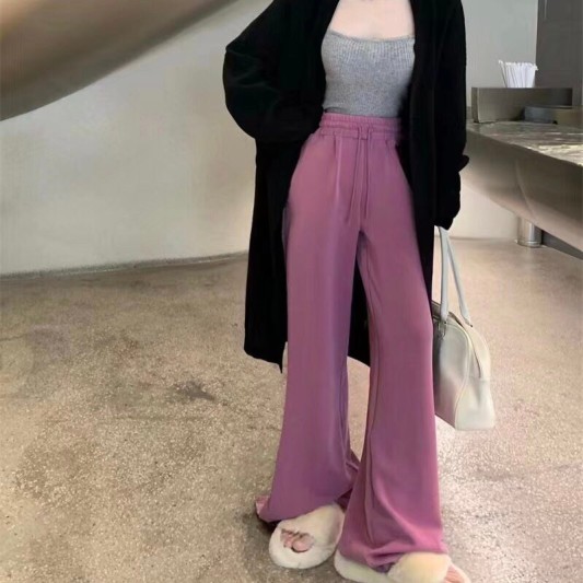 欧美风高腰垂感开衩阔腿长裤