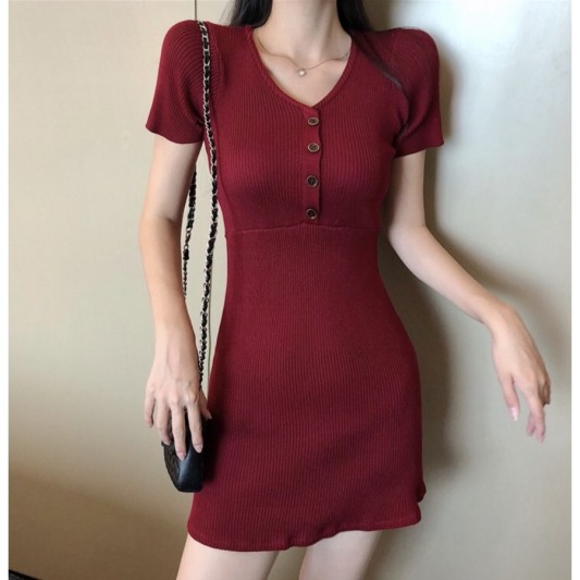 法式气质修身针织连衣裙