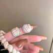 白色复古绒布格纹方形耳钉