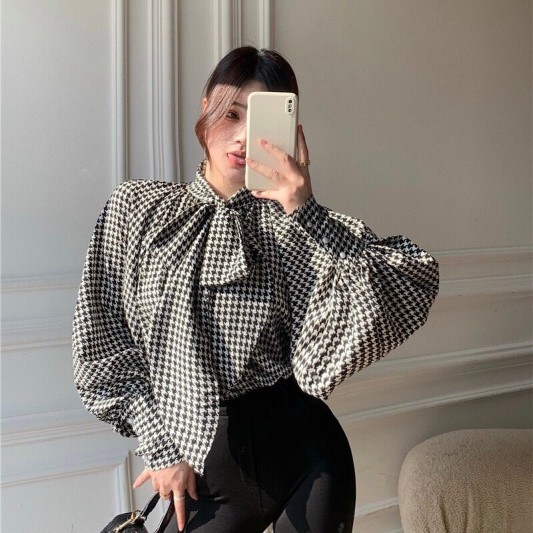 大牌高档千鸟格衬衫上衣
