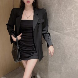 【预购】高品质西装外套+褶皱修身抹胸连衣裙